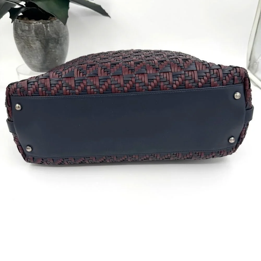 Chanel Navy and Burgundy Woven Leather 2-way Bowler Bag Series 21 Authentic CoA